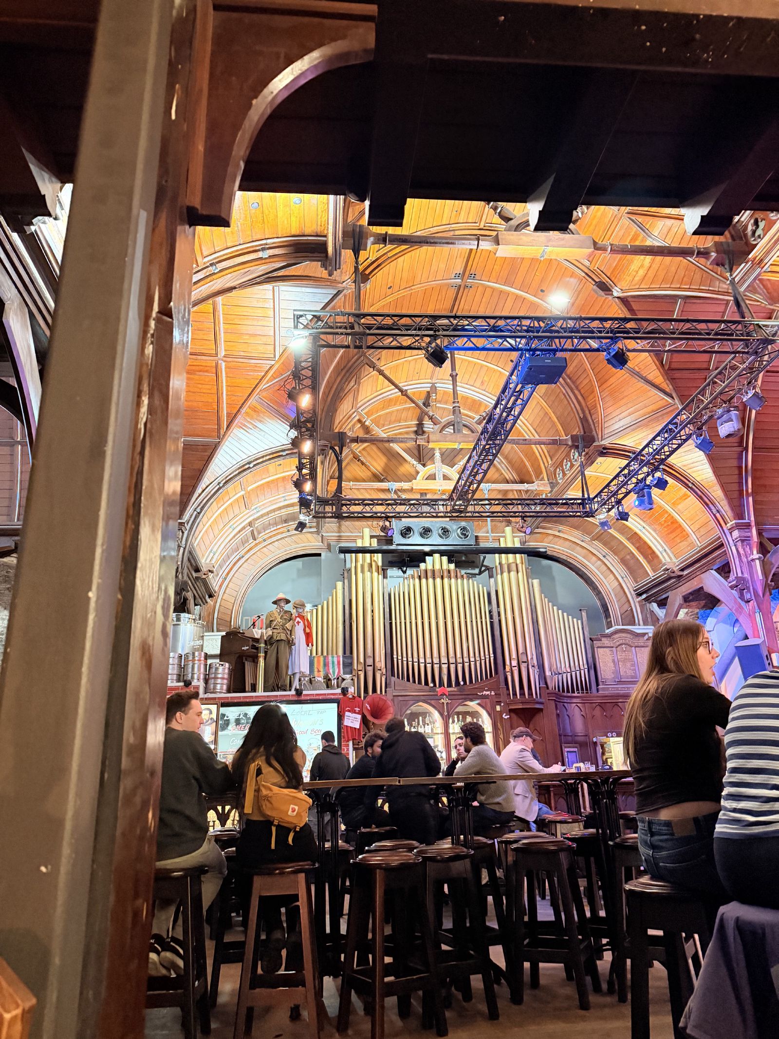 Inside The Church Pub, with the old organ still sitting above the room