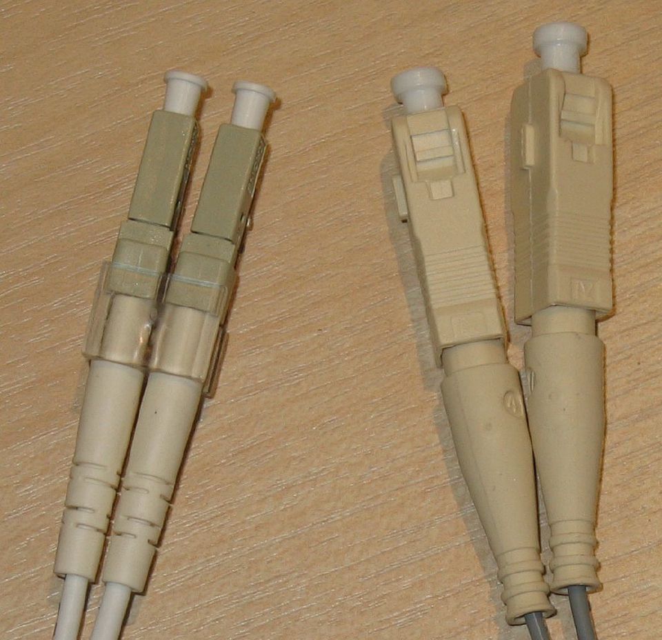 LC and SC fibre connectors photographed side by side
